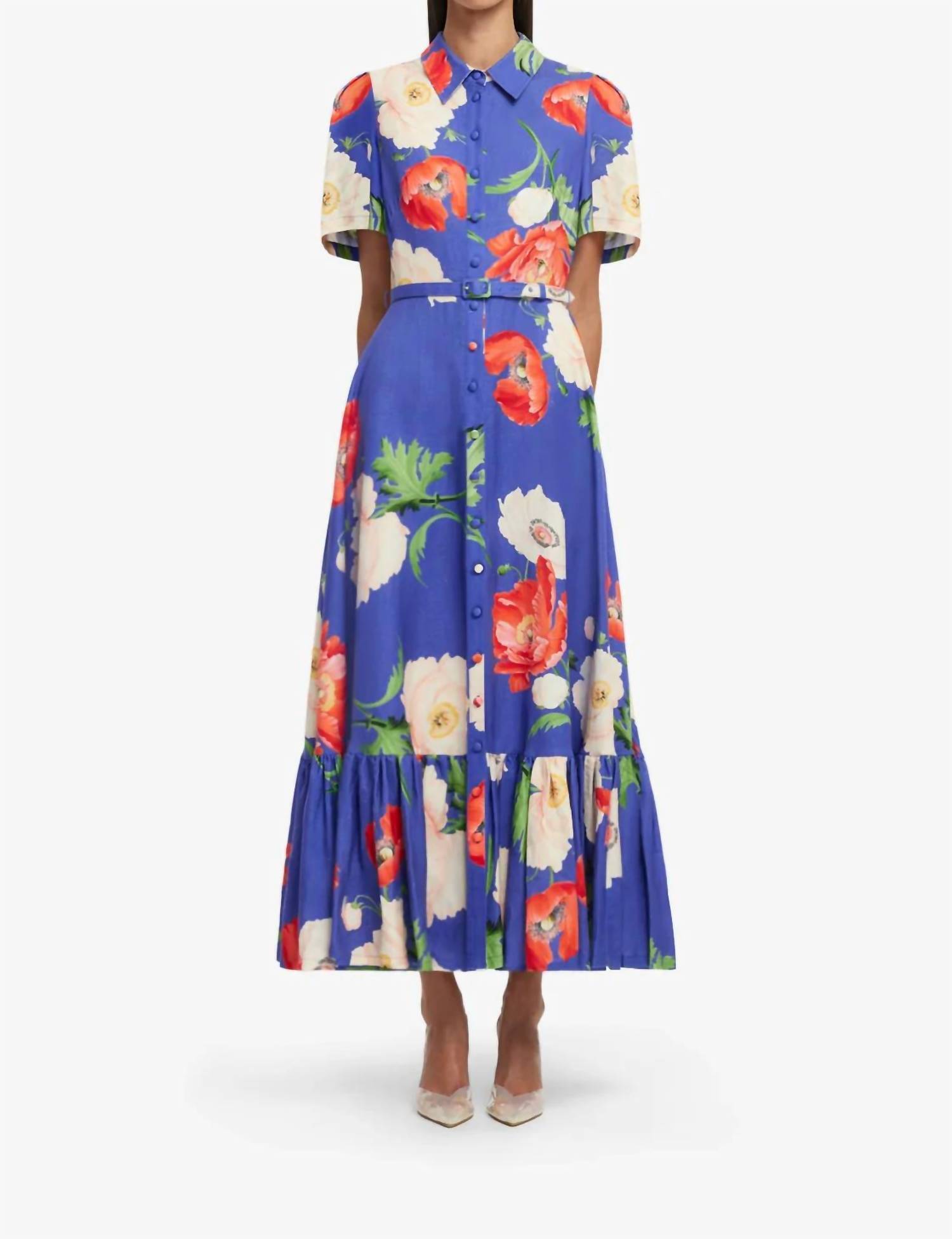New Leo Lin Becca Short Sleeve Dress In Tulip Blue